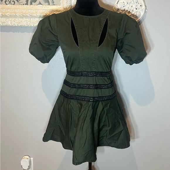 ASOS  Green and Black Puff Sleeve Dress - Picture 1 of 11